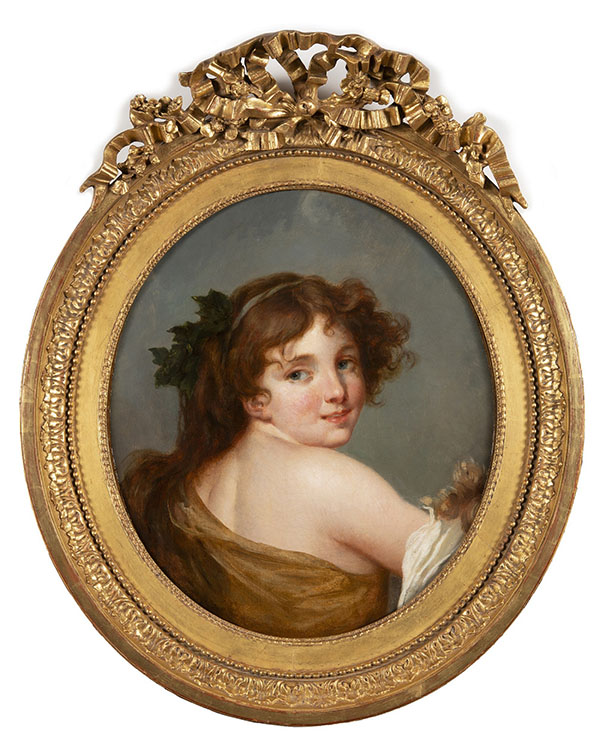 PORTRAIT DE JEUNE FILLE COIFFÉE DE FEUILLES DE VIGNE Jean-Baptiste Greuze